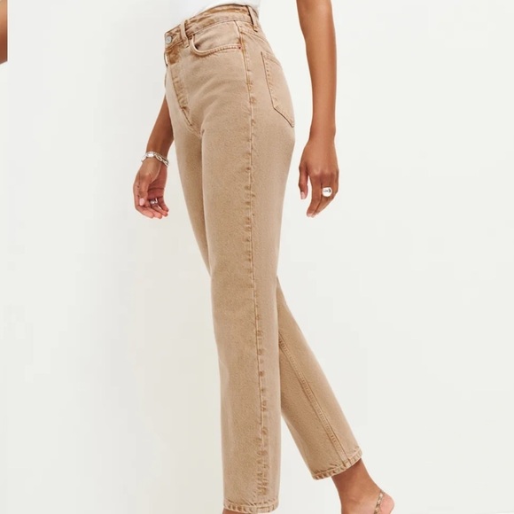 New NWOT Reformation Cynthia High Rise Straight Jeans Vintage Marzipan - Picture 2 of 14